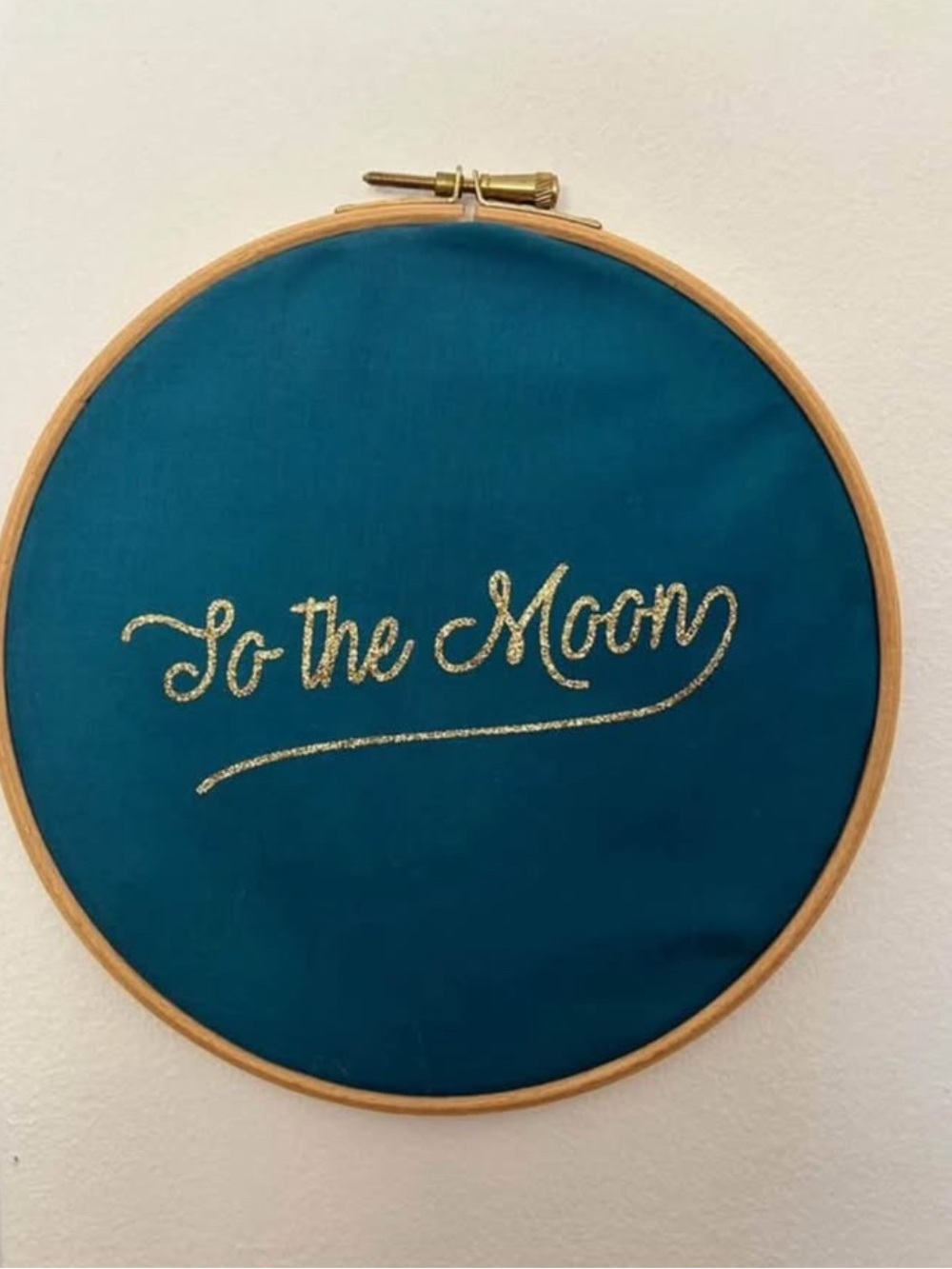 Blue and gold Embroidery Hoop Wall Art - "To the Moon" Gold Script
